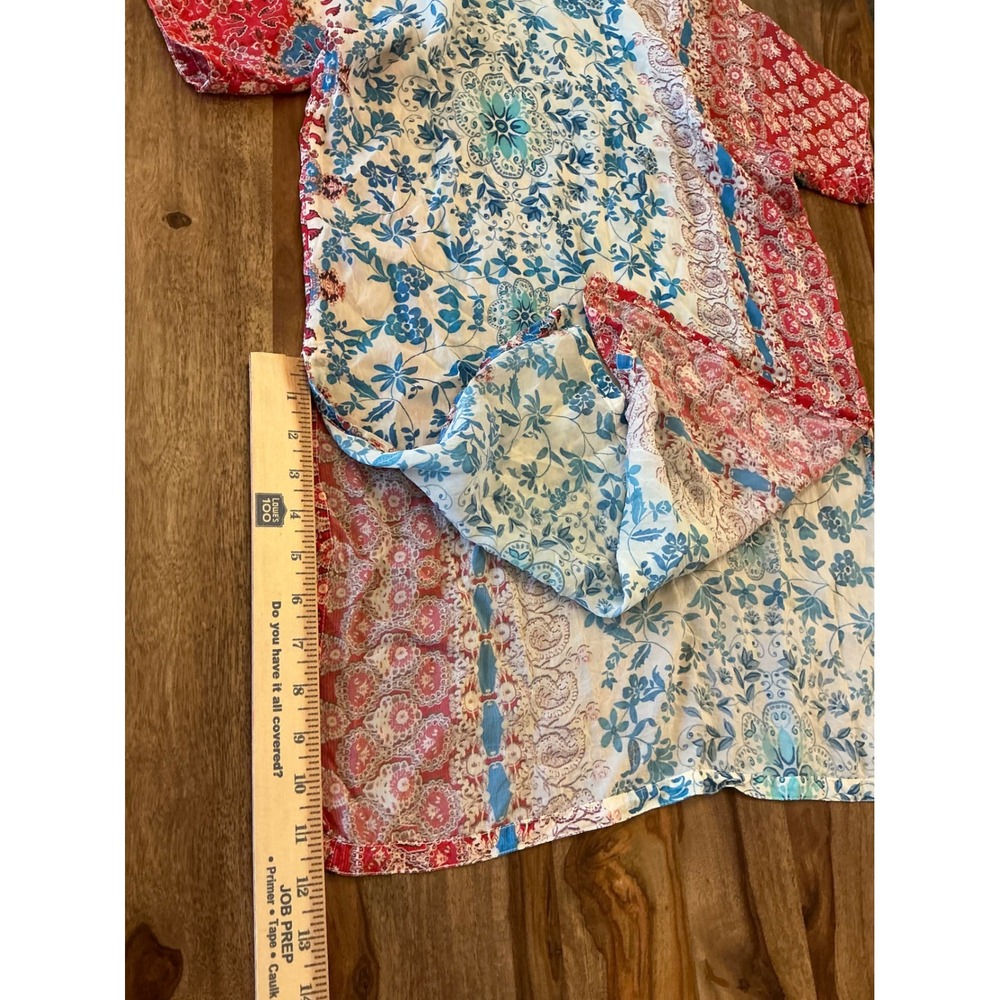 Johnny Was Bayla Tunic XS Blue Red Floral Paisley Cupra Rayon Boho Short Sleeve - Picture 7 of 9